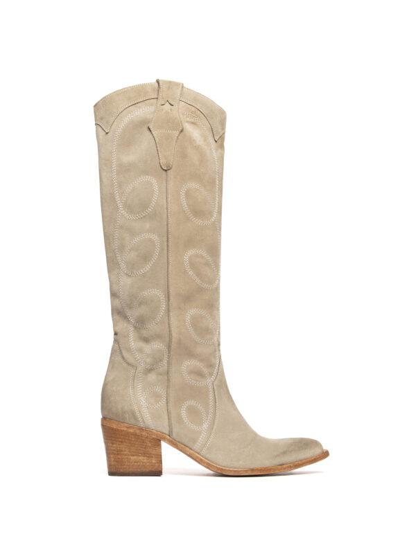 Stivali texani in camoscio beige 2719